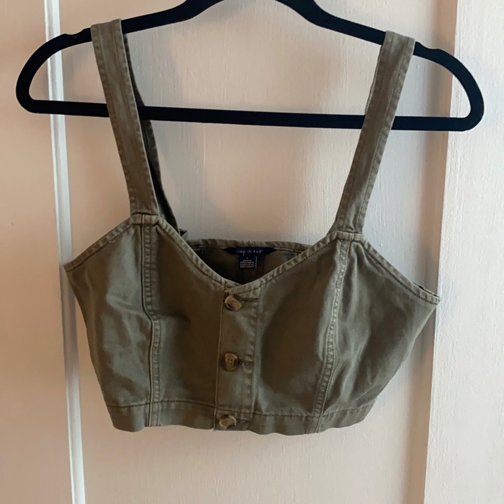 American Eagle Cropped Button Top